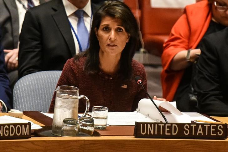 © Reuters. Embaixadora dos EUA Nikki Haley faz discurso na ONU