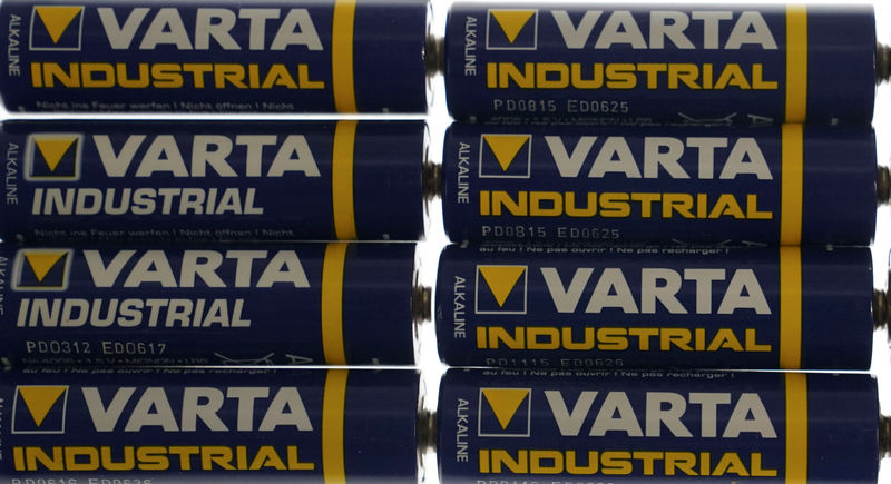 © Reuters. Varta battery cells are displayed in this picture illustration