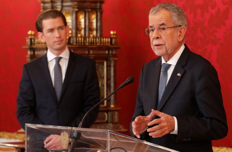 © Reuters. Austria's President Van der Bellen talks to the media after formally asking OeVP leader Kurz to form a government in Vienna