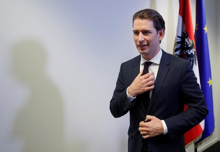© Reuters. Head of the OeVP Kurz leaves after a media statement in Vienna