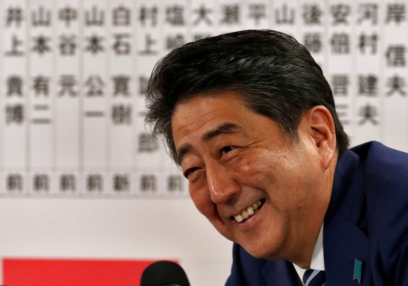 © Reuters. VICTOIRE DE LA COALITION DE SHINZO ABE AU JAPON