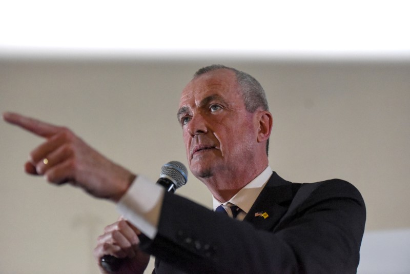 © Reuters. FILE PHOTO: Murphy speaks during the First Stand Rally in Newark