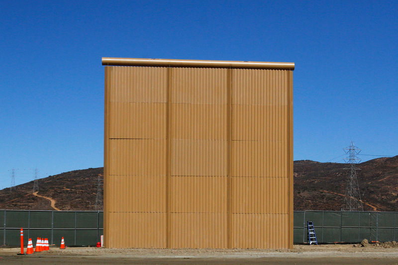 © Reuters. A prototype for U.S. President Donald Trump's border wall with Mexico is shown in this picture taken from the Mexican side of the border, in Tijuana