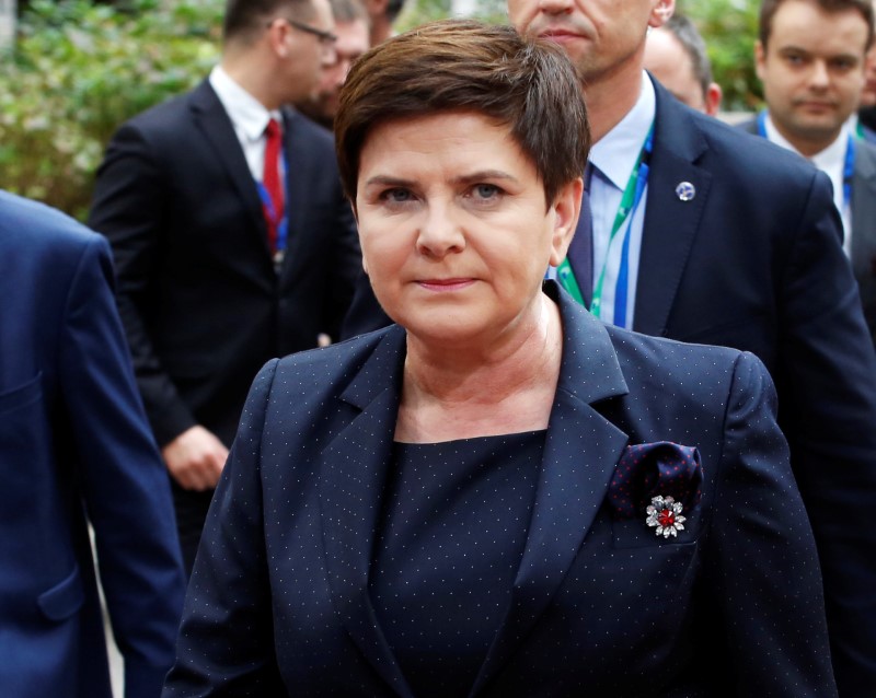 © Reuters. Poland's Prime Minister Beata Szydlo arrives at the EU summit meeting in Brussels