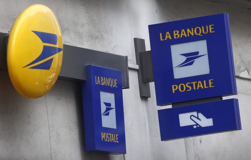 © Reuters. FILE PHOTO: Signs for La Banque Postale are seen outside a Post Office in Paris