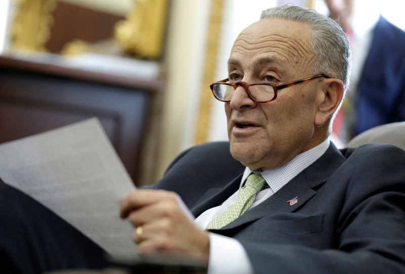 © Reuters. Senate Minority Chuck Schumer (D-NY) speaks to reporters on Capitol Hill in Washington