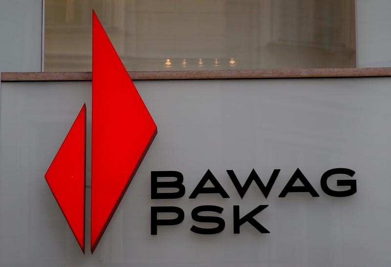 © Reuters. FILE PHOTO: The logo of BAWAG PSK Bank is pictured on one of its branches in Vienna