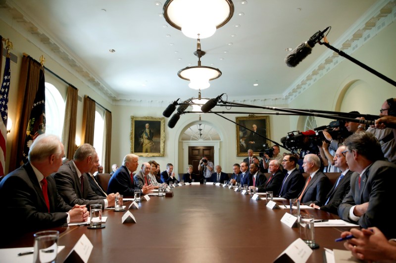 © Reuters. FILE PHOTO: U.S. President Donald Trump speaks during a cabinet meeting at the White House in Washington