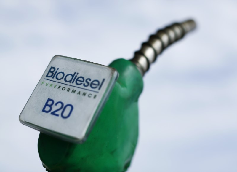 © Reuters. File photo: Photo illustration of a fuel nozzle from a bio diesel fuel pums at a filling station in San Diego