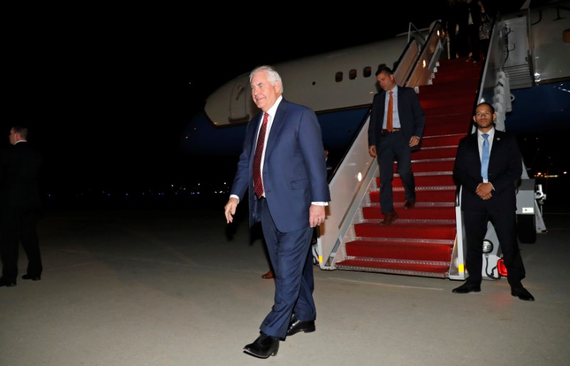 © Reuters. U.S. Secretary of State Rex Tillerson arrives back at Joint Base Andrews