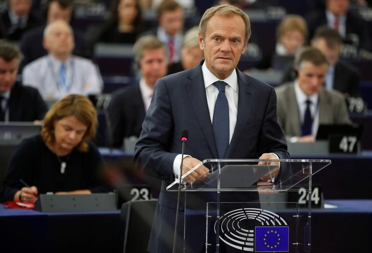 © Reuters. Presidente do Conselho Europeu, Donald Tusk, duante debate no Parlamento europeu em Estrasburgo