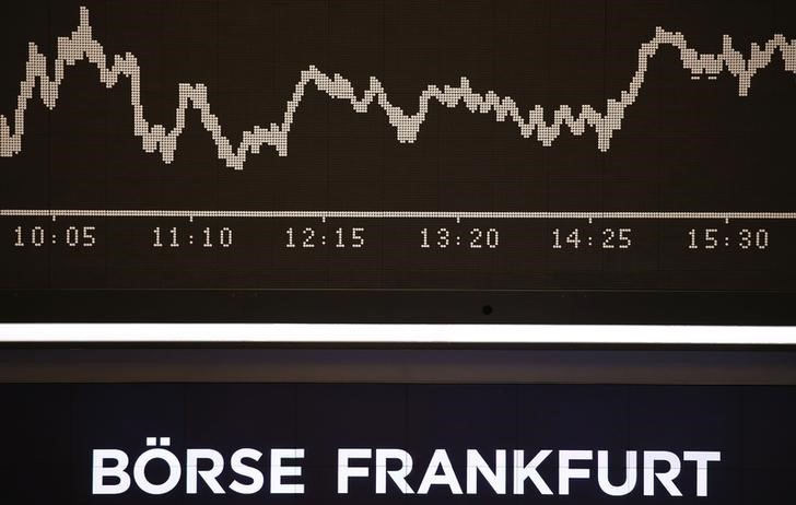 © Reuters. The German share prize index board is seen at the trading room of Frankfurt's stock exchange during afternoon trading session in Frankfurt