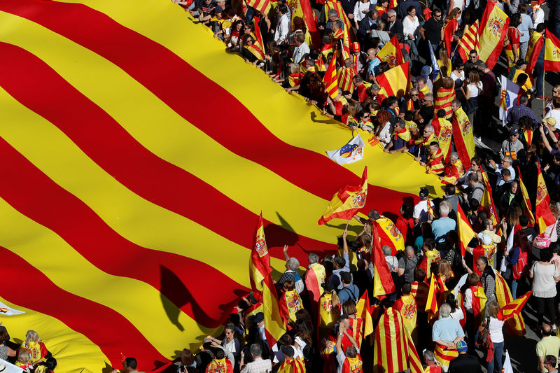 © Reuters. Decenas de miles de personas marchan en Cataluña a favor de la unidad de España