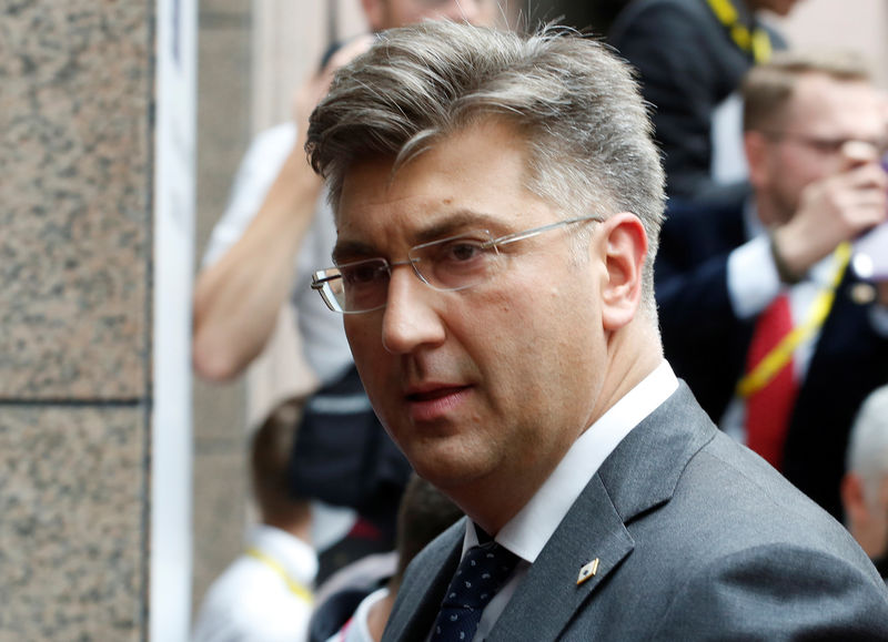 © Reuters. Croatia's Prime Minister Andrej Plenkovic arrives at the EU summit meeting in Brussels