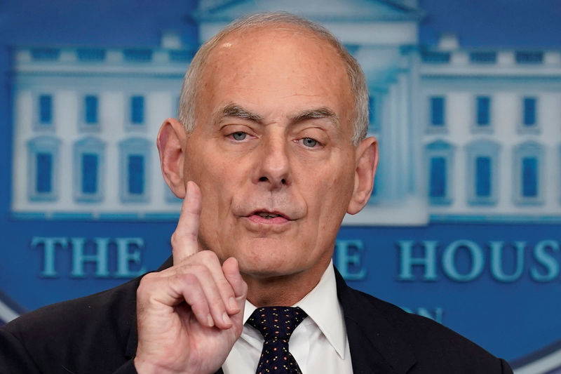 © Reuters. White House Chief of Staff John Kelly speaks during a daily briefing at the White House in Washington