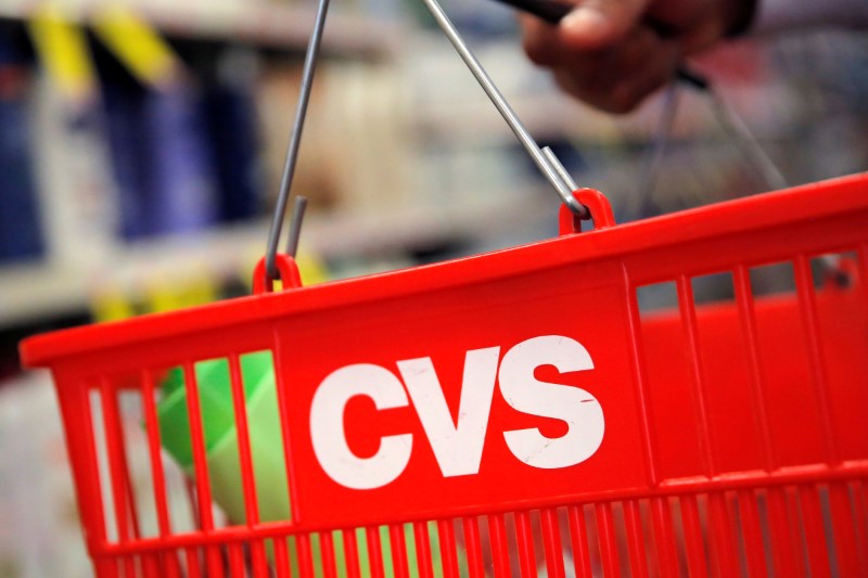 © Reuters. FILE PHOTO:    The CVS logo is seen at one of their stores in Manhattan, New York, U.S.