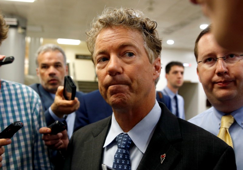 © Reuters. Senator Rand Paul (R-KY) speaks to reporters after Senate Republicans unveiled their version of legislation that would replace Obamacare in Washington