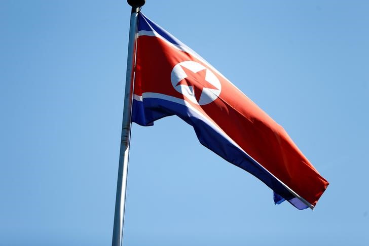 © Reuters. The flag of North Korea is seen in Geneva