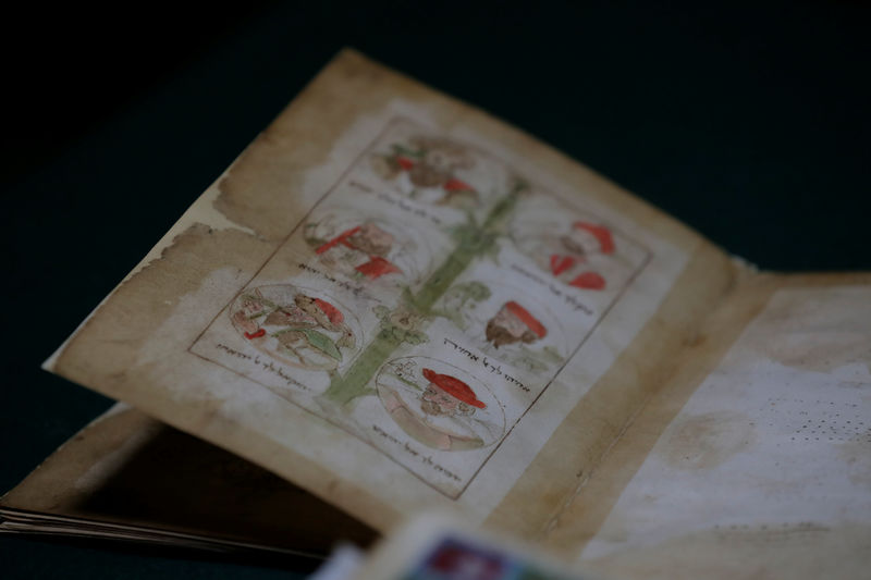 © Reuters. The Magid Davar folklore from the Guenzburg collection of ancient Hebrew manuscripts and books is pictured at the Russian State Library in Moscow