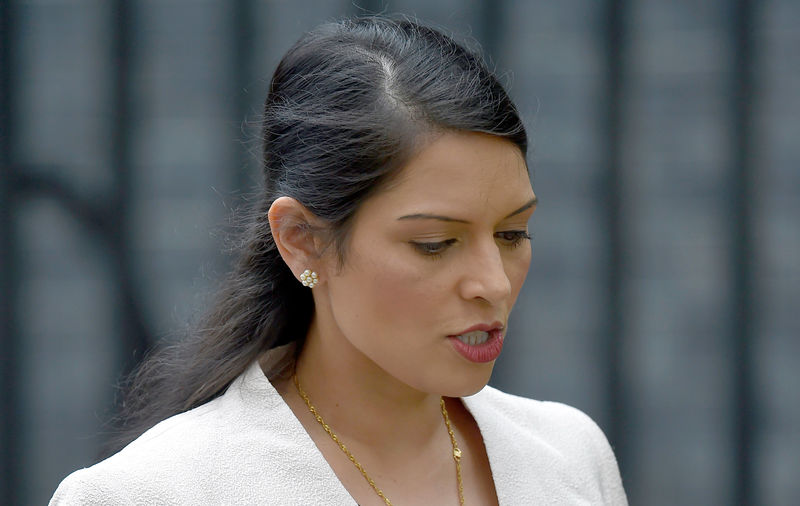 © Reuters. FILE PHOTO: Britain's Employment Minister Priti Patel, leaves after a cabinet meeting in Downing Street in central London