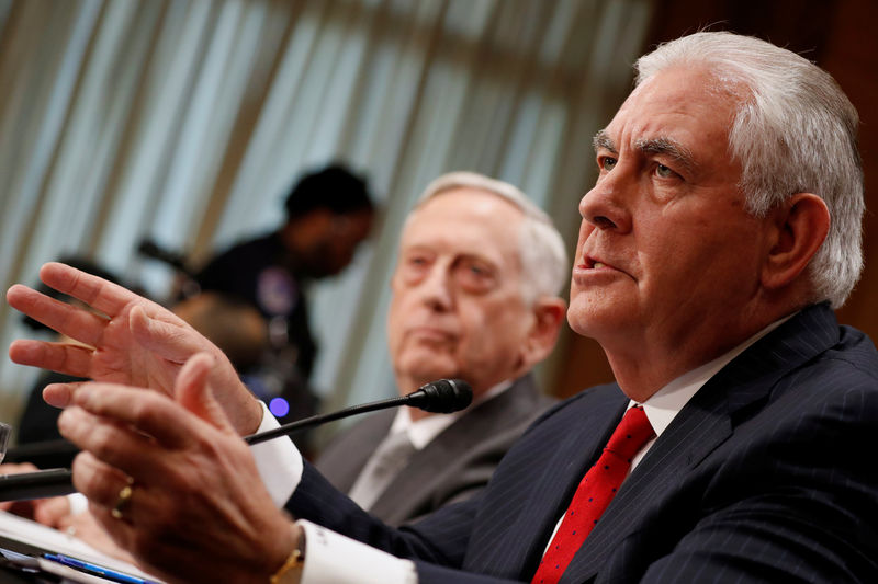 © Reuters. Mattis and Tillerson testify about authorizations for the use of military force before the Senate Foreign Relations Committee in Washington