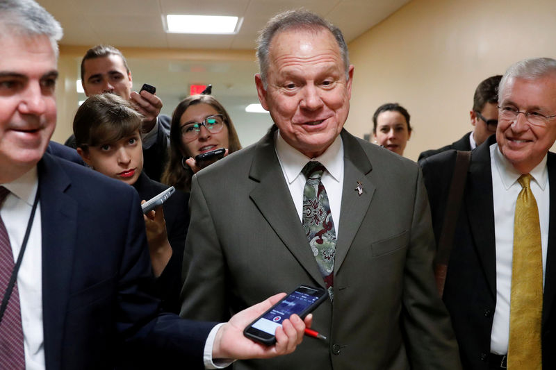 © Reuters. FILE PHOTO: Moore speaks with reporters as he visits the U.S. Capitol in Washington