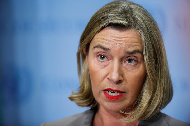 © Reuters. Chefe da política externa da União Europeia, Federica Mogherini, durante pronunciamento na Assembleia Geral da ONU, em Nova York