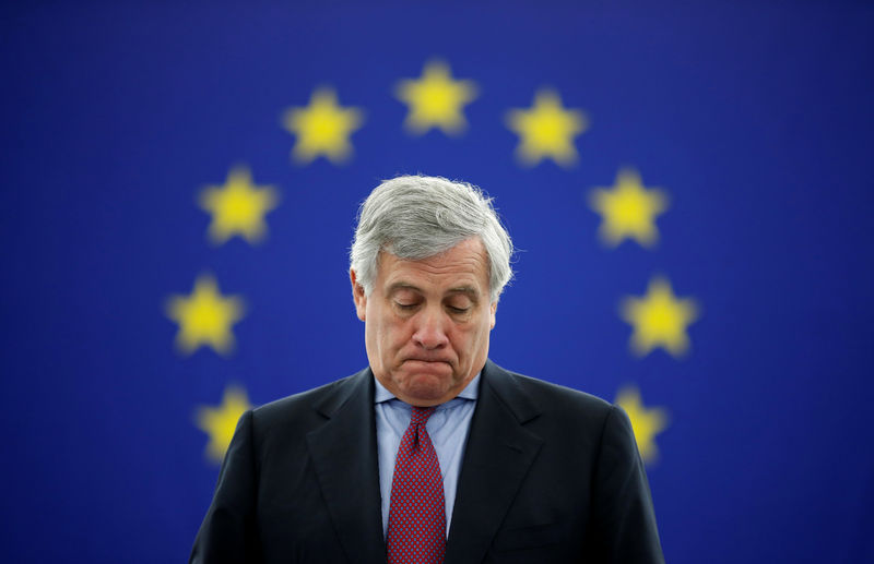 © Reuters. European Parliament's President Antonio Tajani arrives to attend a minute of silence in tribute to late Maltese journalist Daphne Caruana Galizia during a plenary session at the European Parliament in Strasbourg