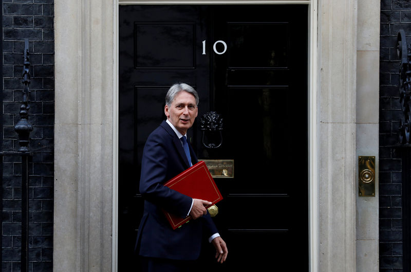 © Reuters. FILE PHOTO: Britain's Chancellor of the Exchequer Philip Hammond arrives at 10 Downing Street in London