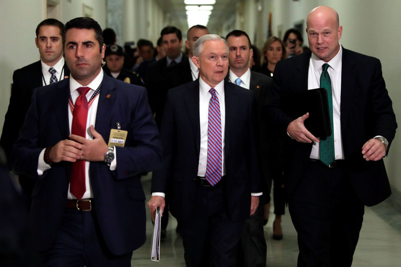 © Reuters. Attorney General Jeff Sessions  arrives to testify