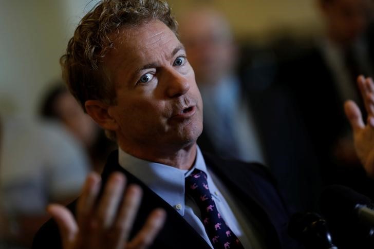 © Reuters. Sen. Rand Paul (R-KY) speaks at a press conference about the latest Republican Effort to repeal and replace the Affordable Care Act on Capitol Hill in Washington