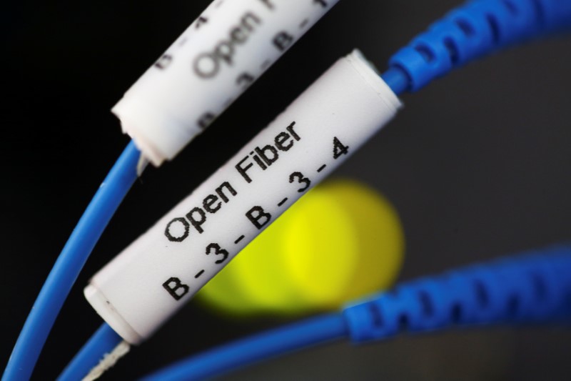 © Reuters. Optical fiber cables for internet providers are seen running into a Enel Group server room in Perugia