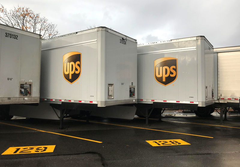 © Reuters. UPS trailers are parked at a package facility in Seattle