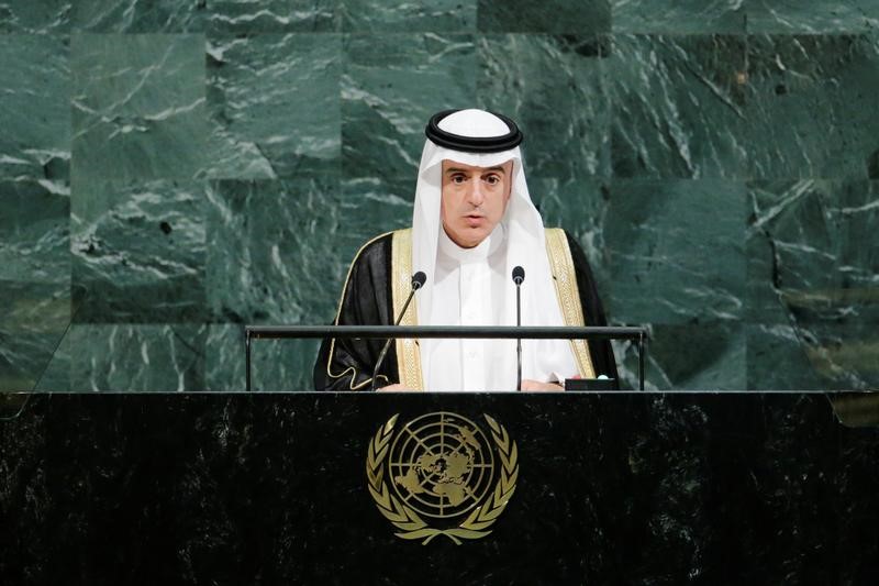 © Reuters. Saudi Arabia's Foreign Minister Ahmed Al-Jubeir addresses the 72nd United Nations General Assembly at U.N. headquarters in New York