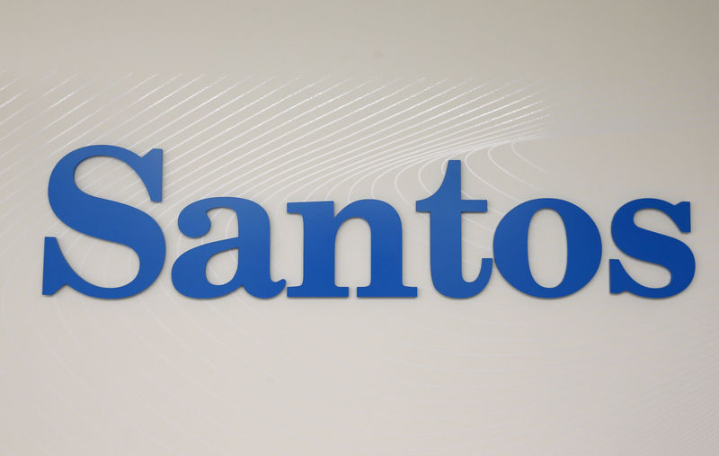 © Reuters. FILE PHOTO: The logo of Australian oil and gas producer Santos Ltd is pictured in Sydney