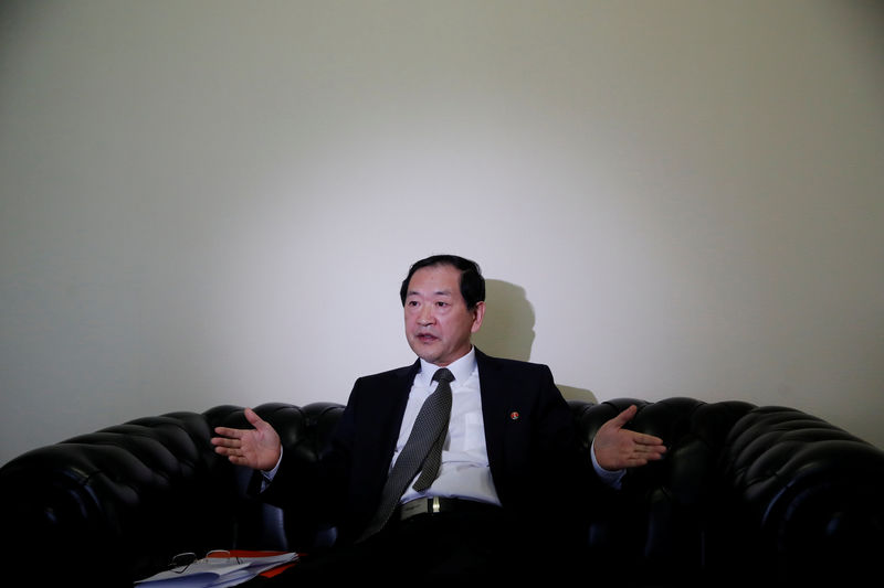 © Reuters. North Korea's ambassador to the United Nations Han attends an interview with Reuters in Geneva