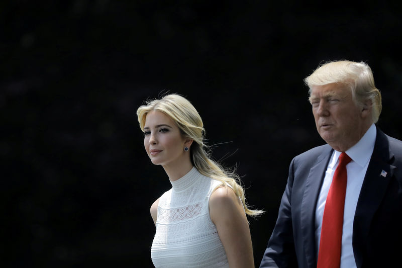 © Reuters. FILE PHOTO: U.S. President Trump and his daughter Ivanka walk on the South Lawn of the White House in Washington, DC, U.S., before their departure to Milwaukee