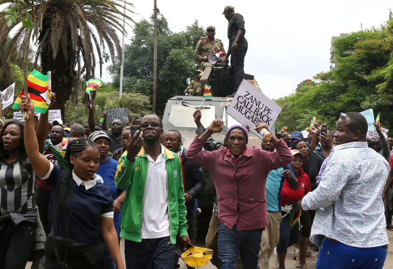 © Reuters. حشود من المحتجين في زيمبابوي تتجه نحو مجمع موجابي في العاصمة