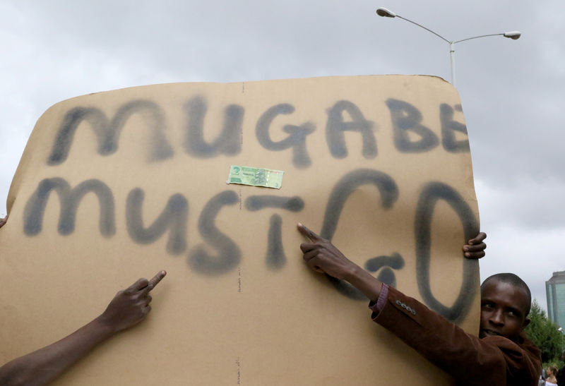 © Reuters. Protesters calling for Zimbabwean President Robert Mugabe to step down take to the streets in Harare