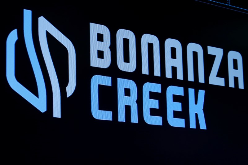 © Reuters. The logo for Bonanza Creek Energy is displayed on a screen on the floor of the NYSE in New York