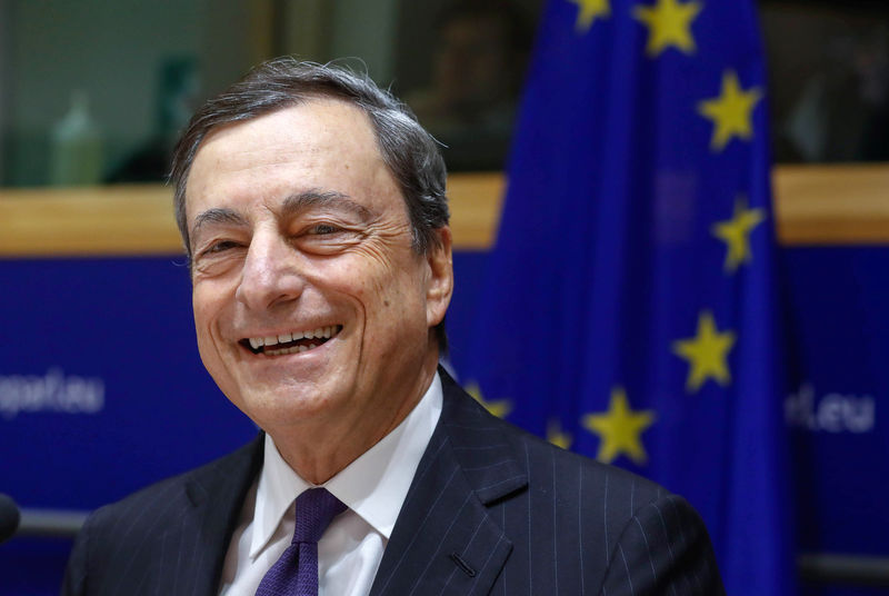 © Reuters. ECB President Draghi addresses the European Parliament's Economic and Monetary Affairs Committee in Brussels