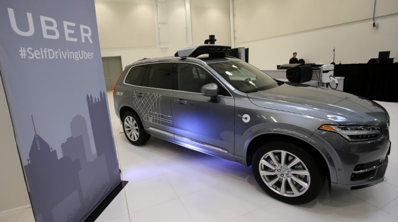 © Reuters. Uber's Volvo XC90 self driving car is shown during a demonstration of self-driving automotive technology in Pittsburgh