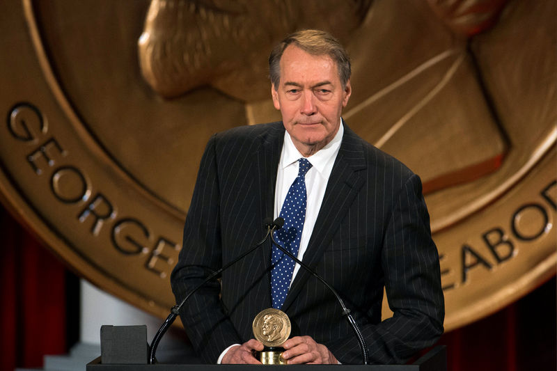© Reuters. FILE PHOTO: Charlie Rose speaks after winning a Peabody Award for his work in "One on One with Assad" in New York