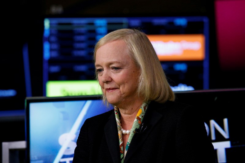 © Reuters. Hewlett Packard Enterprise CEO Meg Whitman is seen following an interview on CNBC on the floor of the NYSE in New York