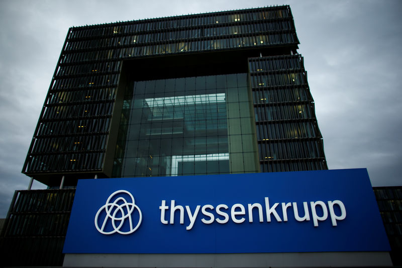 © Reuters. A logo of ThyssenKrupp AG is pictured outside their headquarters in Essen