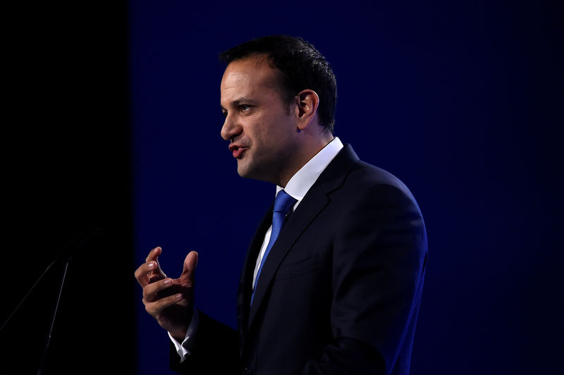 © Reuters. Taoiseach (Prime Minister) of Ireland Leo Varadkar speaks on stage during his opening address of the Fine Gael national party conference in Ballyconnell