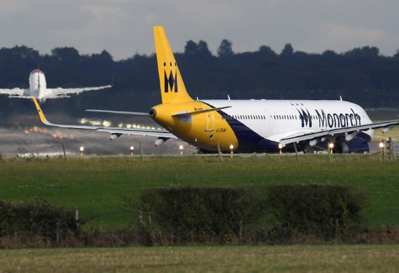 © Reuters. File photo of a Monarch Airlines passenger aircraft preparing for take off from Gatwick Airport in southern England