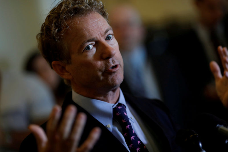 © Reuters. FILE PHOTO: Sen. Rand Paul (R-KY) speaks at a press conference about the latest Republican Effort to repeal and replace the Affordable Care Act on Capitol Hill in Washington