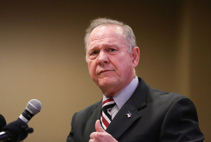 © Reuters. Judge Roy Moore participates in the Mid-Alabama Republican Club's Veterans Day Program in Vestavia Hills