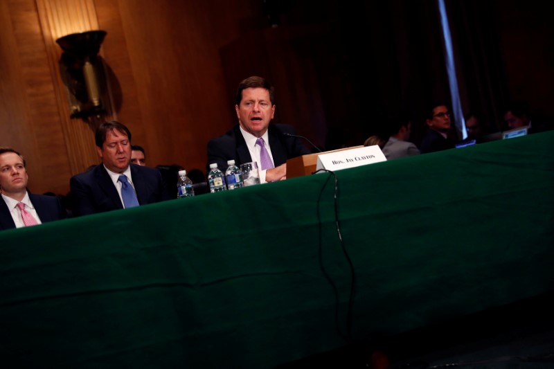 © Reuters. Jay Clayton, Chairman of the Securities and Exchange Commission, testifies at a Senate Banking hearing on Capitol Hill in Washington